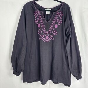 Ulla Popken Embroidered Tunic Top Women 28 30 Oversized Dark Fairy Boho Festival